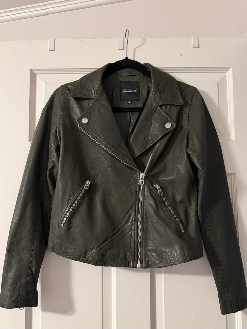 Madewell Washed Leather Motorcycle Jacket in Dark Forest SM